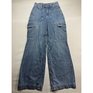 Forever 21 Women's Baggy Wide Leg Cargo Blue Denim Jeans - Size 24x31